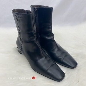 VINTAGE 1980'S GALO SQUARE TOE WHIPSTITCHED LEATHER HEELED BOOTS IN BLACK